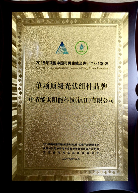 2018年領(lǐng)跑者中國可再生能源先行企業(yè)100強-單項頂級光伏組件品牌